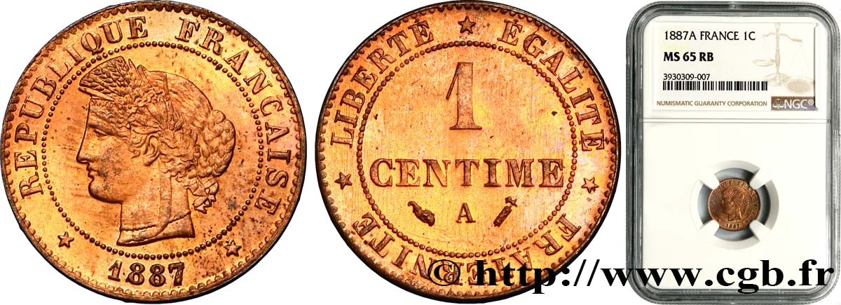 1 centime Cérès 1887 Paris F.104/14 MS65 NGC