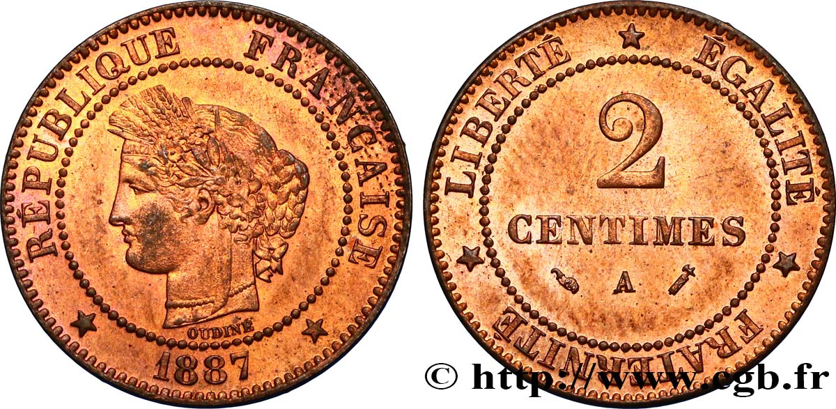 2 centimes Cérès 1887 Paris F.109/13 MS62 