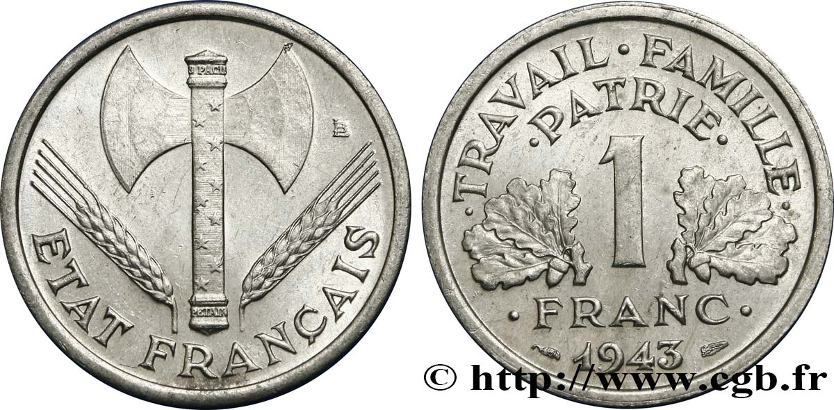 1 franc Francisque, légère 1943  F.223/3 VZ58 