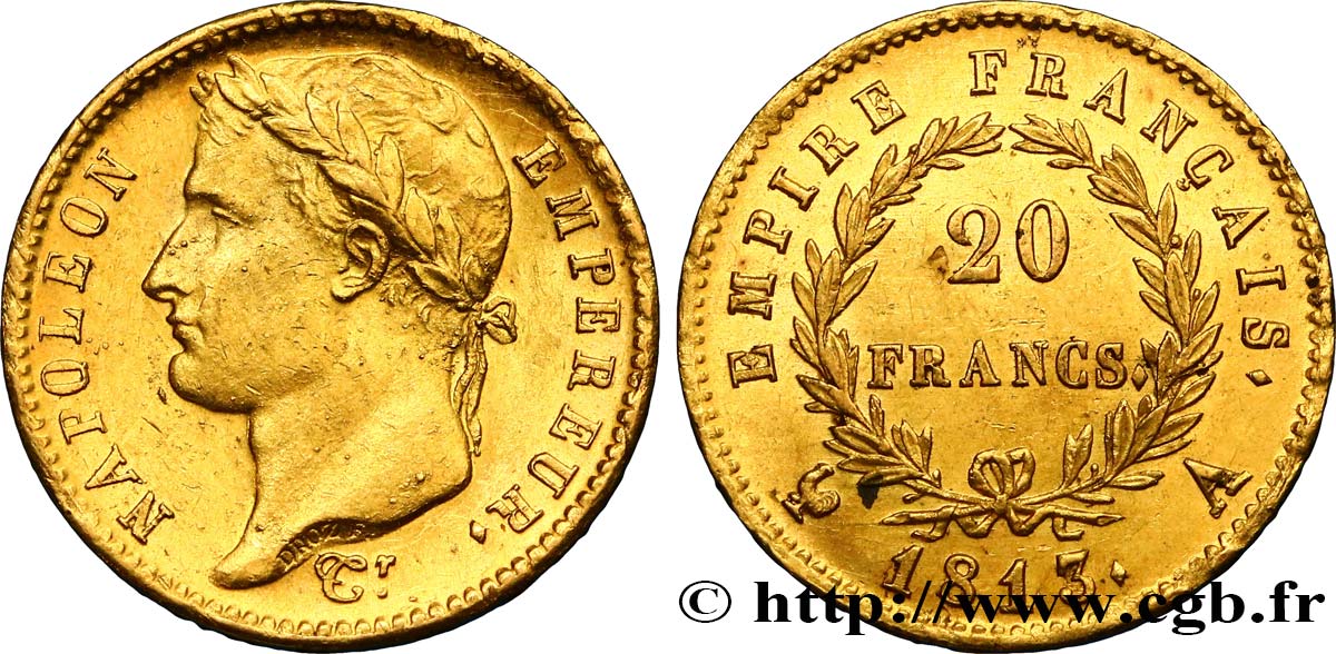 20 francs or Napoléon tête laurée, Empire français 1813 Paris F.516/30 SUP58 