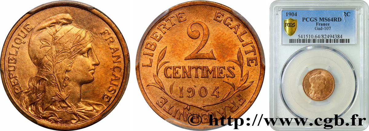 2 centimes Daniel-Dupuis 1904 Paris F.110/9 MS64 PCGS