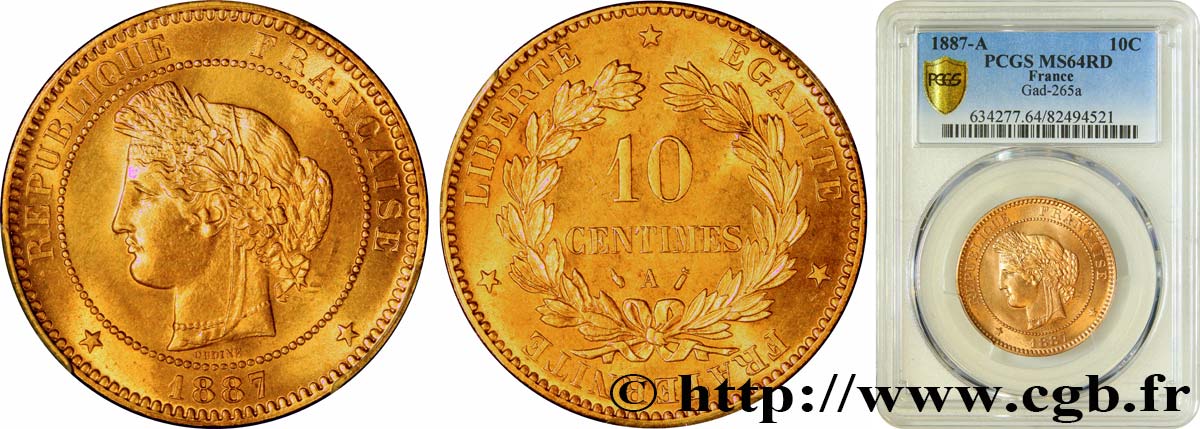 10 centimes Cérès 1887 Paris F.135/31 SC64 PCGS