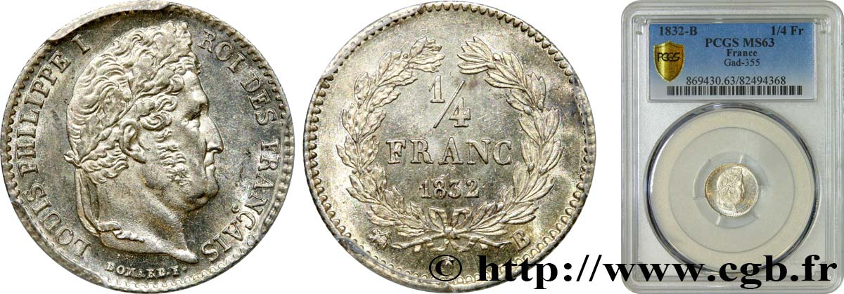 1/4 franc Louis-Philippe 1832 Rouen F.166/16 MS63 PCGS