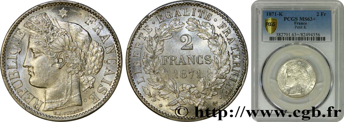 2 francs Cérès, avec légende 1871 Bordeaux F.265/7 SPL63 PCGS