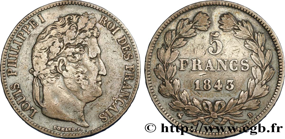 5 francs IIe type Domard 1843 Rouen F.324/101 BC35 