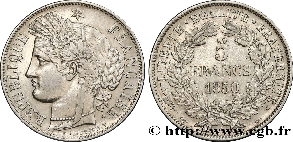 5 francs Cérès, IIe République 1850 Paris F.327/4 TTB50