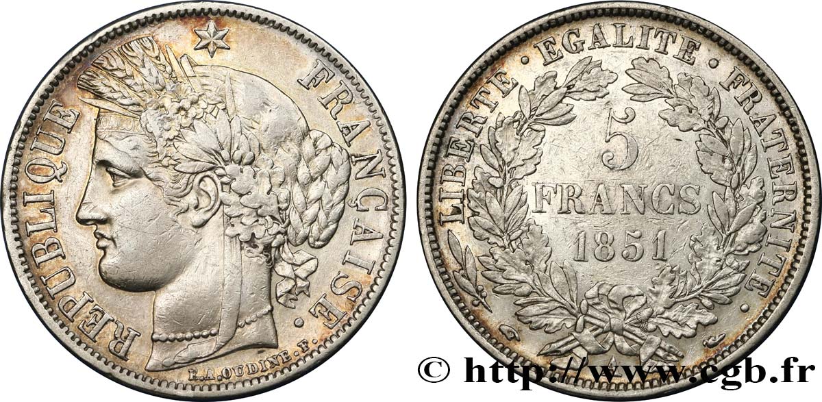 5 francs Cérès, IIe République 1851 Paris F.327/7 XF48 
