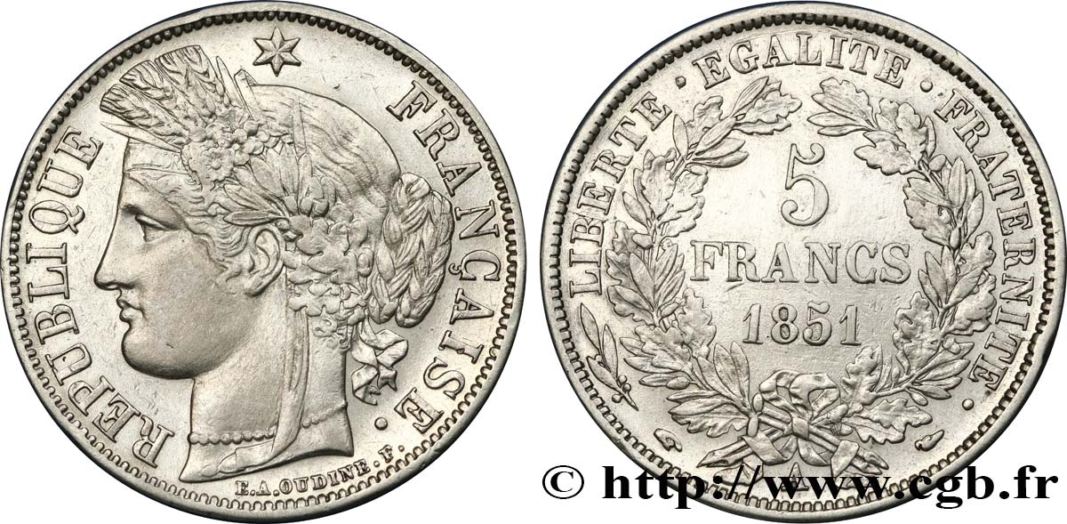 5 francs Cérès, IIe République 1851 Paris F.327/7 MBC48 
