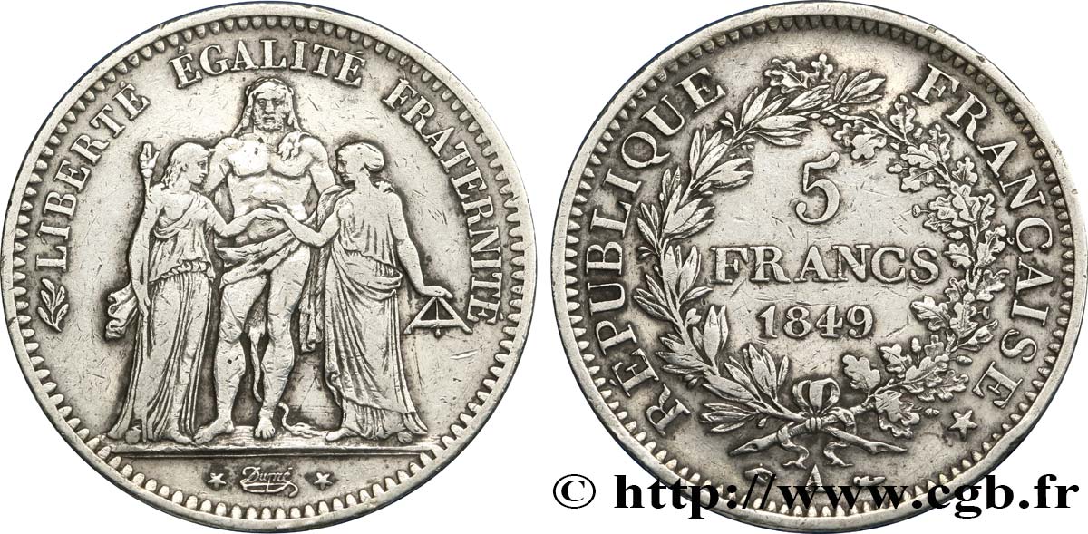 5 francs Hercule, IIe République 1849 Paris F.326/5 XF40 