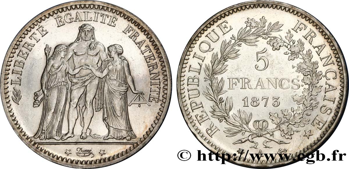 5 francs Hercule 1873 Paris F.334/9 MS60 