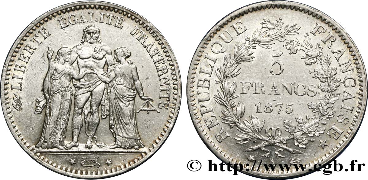5 francs Hercule 1875 Paris F.334/14 MBC50