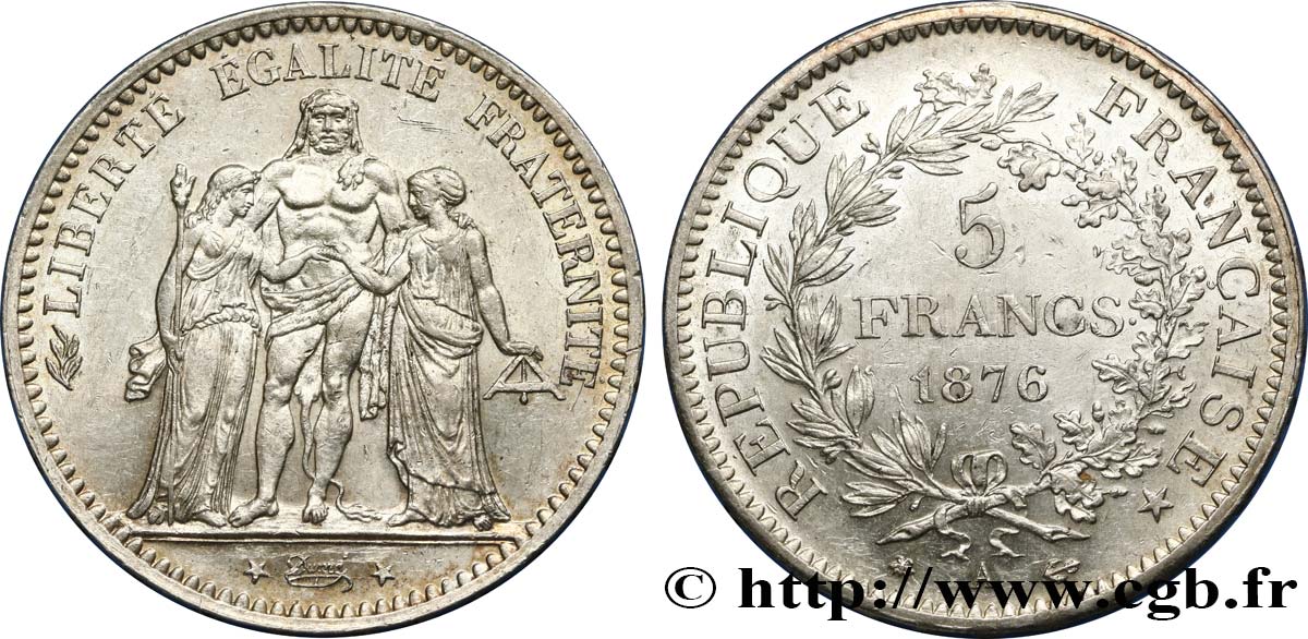 5 francs Hercule 1876 Paris F.334/17 AU58 