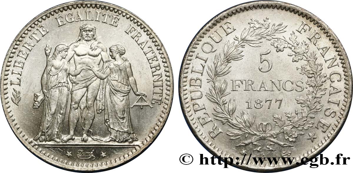 5 francs Hercule 1877 Paris F.334/19 MS62 