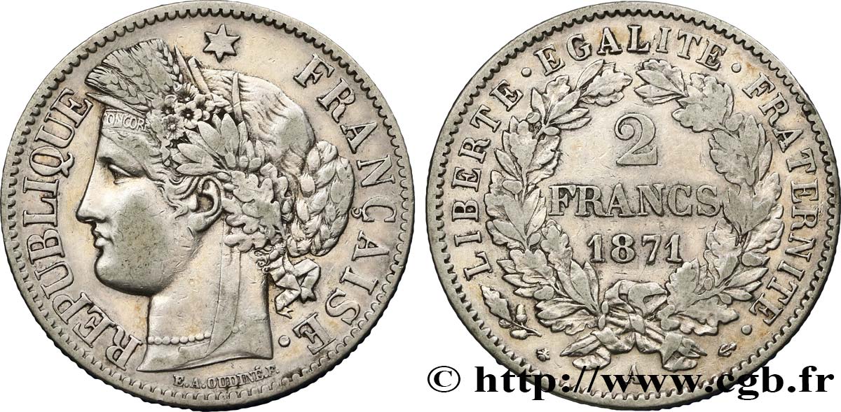 2 francs Cérès, avec légende 1871 Paris F.265/4 SS45 