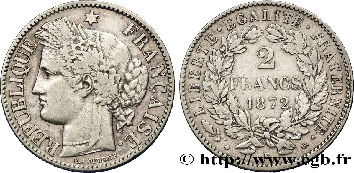 2 francs Cérès, avec légende 1872 Bordeaux F.265/9 BC35