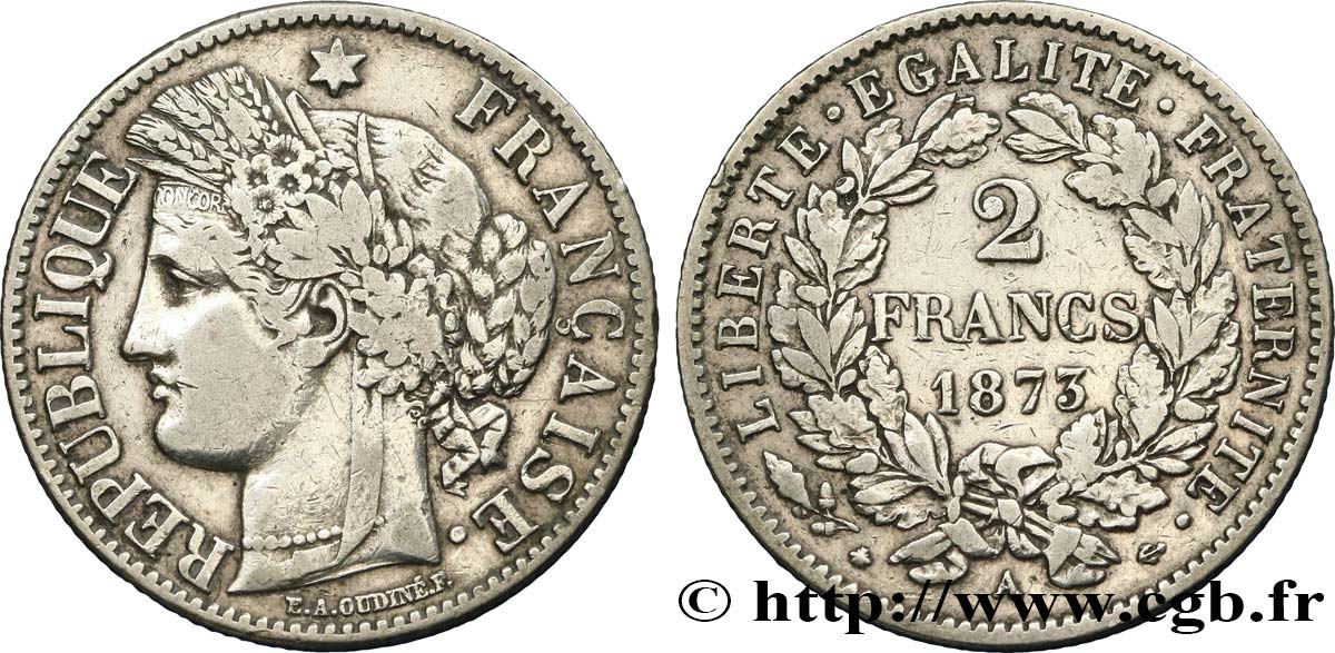 2 francs Cérès, avec légende 1873 Paris F.265/10 VF35 