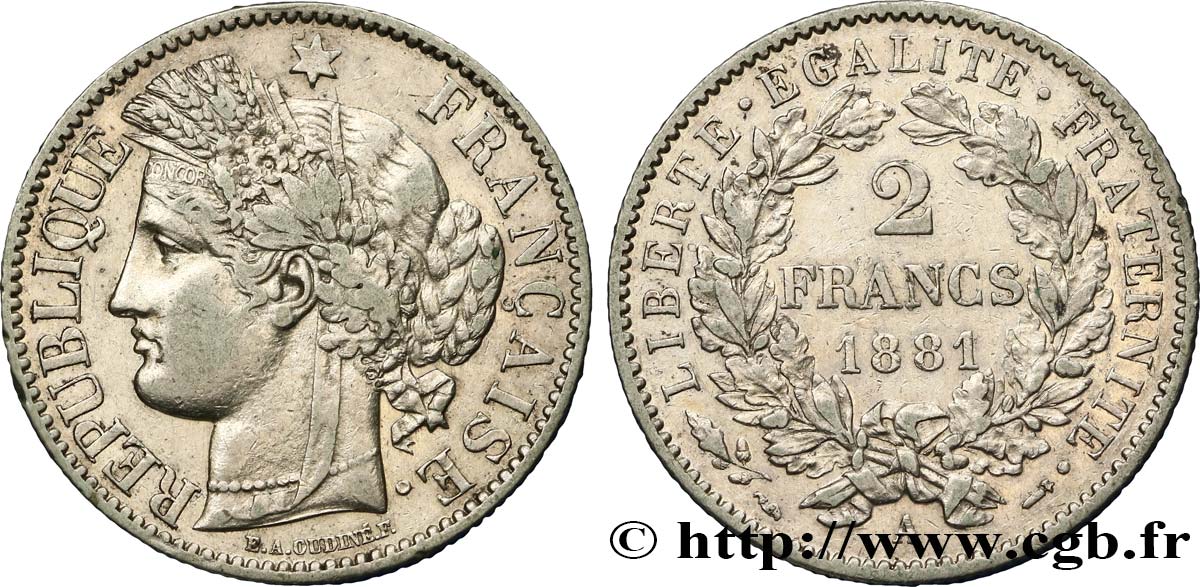 2 francs Cérès, avec légende 1881 Paris F.265/12 XF48 