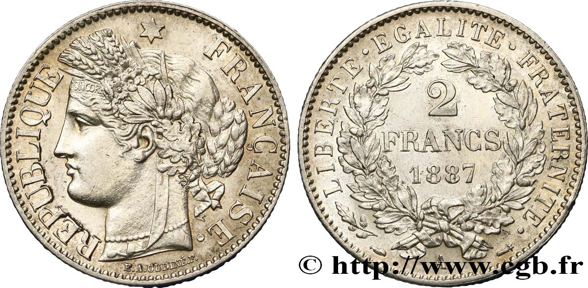 2 francs Cérès, avec légende 1887 Paris F.265/13 EBC58
