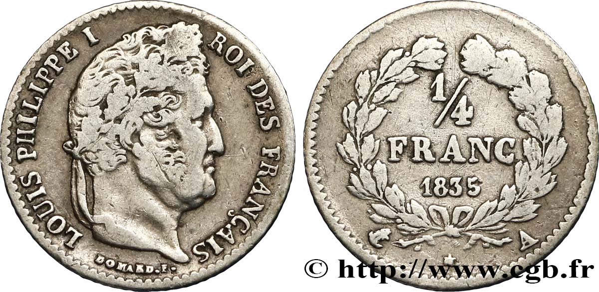 1/4 franc Louis-Philippe 1835 Paris F.166/49 VF25 