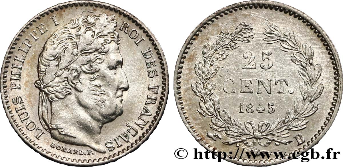 25 centimes Louis-Philippe 1845 Rouen F.167/1 AU55 