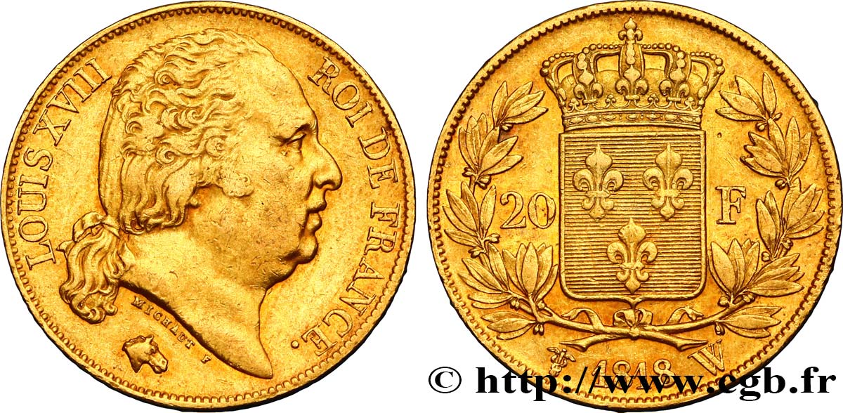 20 francs or Louis XVIII, tête nue 1818 Lille F.519/14 TTB52 
