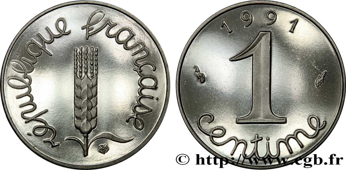1 centime Épi, BE (Belle Épreuve), frappe monnaie 1991 Pessac F.106/48 var. MS64 