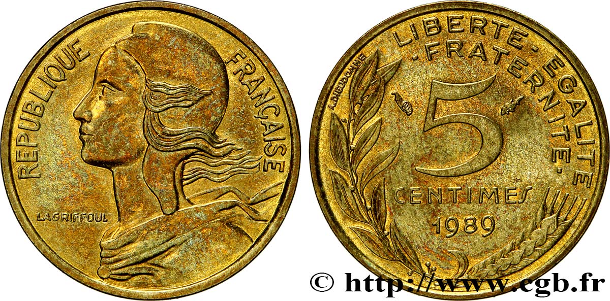 5 centimes Marianne 1989 Pessac F.125/25 AU58 
