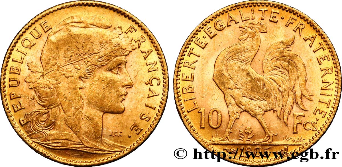 10 francs or Coq 1905 Paris F.509/6 SUP55 