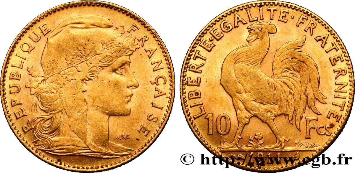 10 francs or Coq 1911 Paris F.509/12 SUP60 