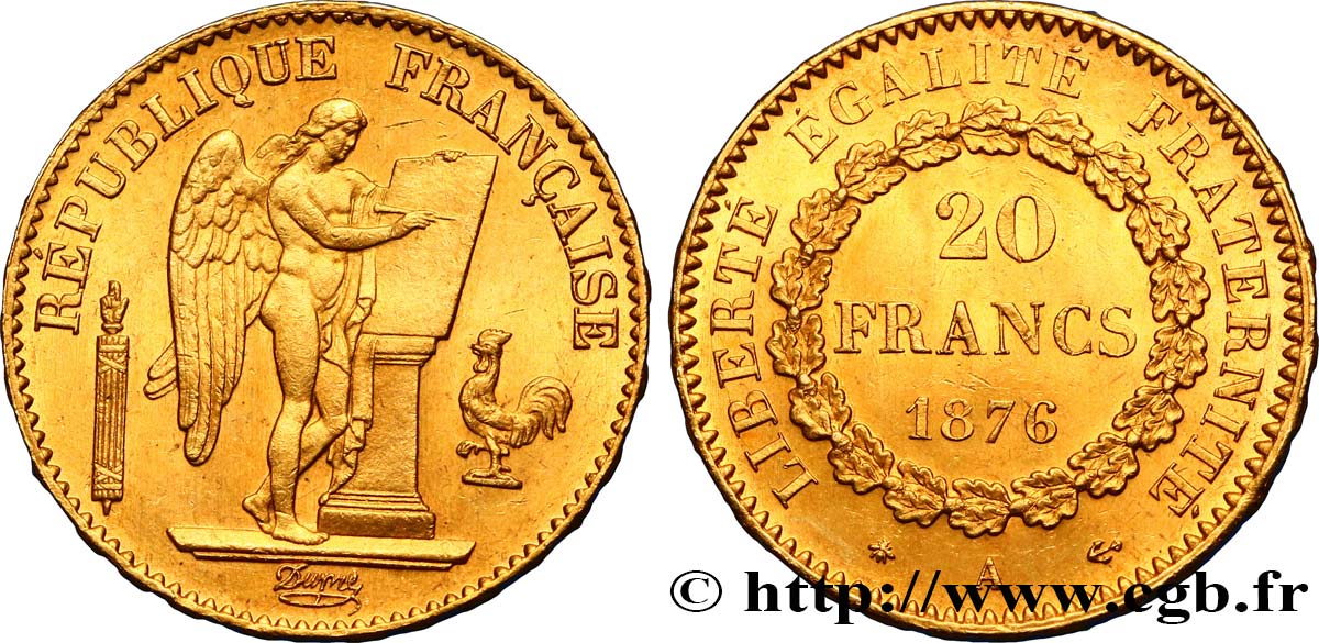 20 francs or Génie, Troisième République 1876 Paris F.533/4 VZ60 