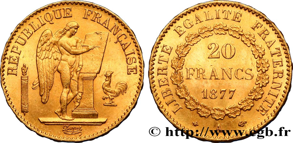 20 francs or Génie, Troisième République 1877 Paris F.533/5 EBC60 