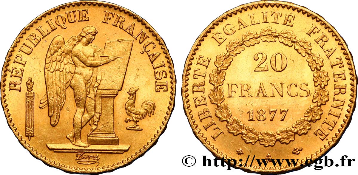 20 francs or Génie, Troisième République 1877 Paris F.533/5 EBC60 