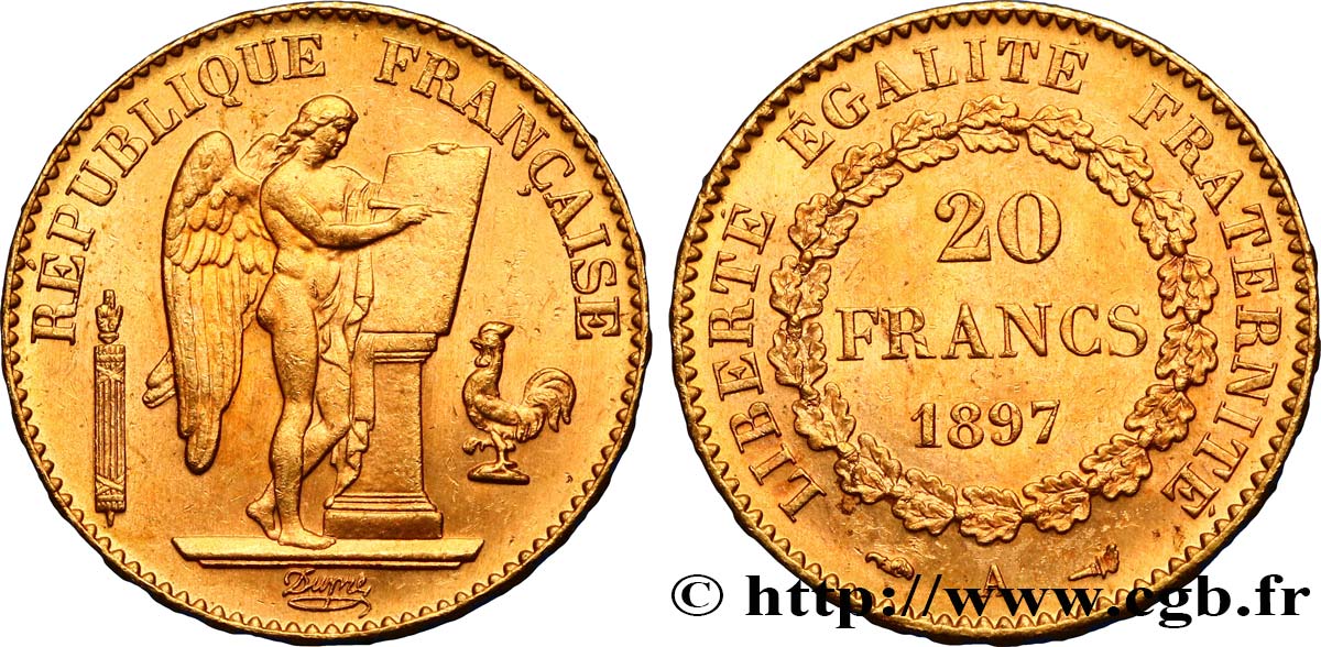 20 francs or Génie, Troisième République 1897 Paris F.533/22 SUP60 