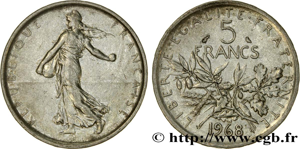 5 francs Semeuse, argent 1968 Paris F.340/12 MBC50