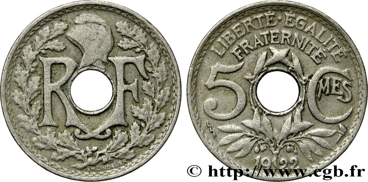 5 centimes Lindauer, petit module 1922 Poissy F.122/5 BC35
