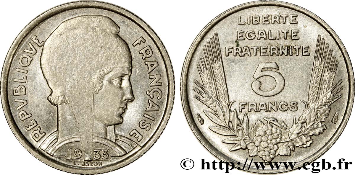 5 francs Bazor 1933  F.335/2 XF45 