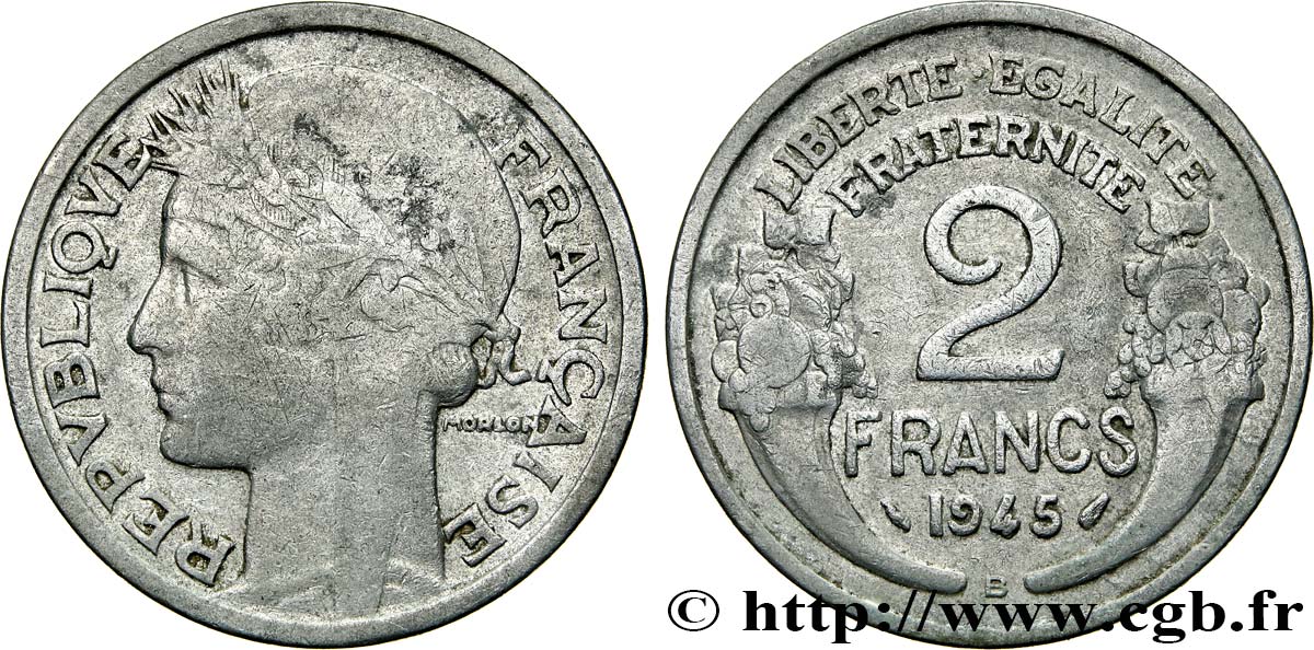 2 francs Morlon, aluminium 1945 Beaumont-Le-Roger F.269/6 VG10 