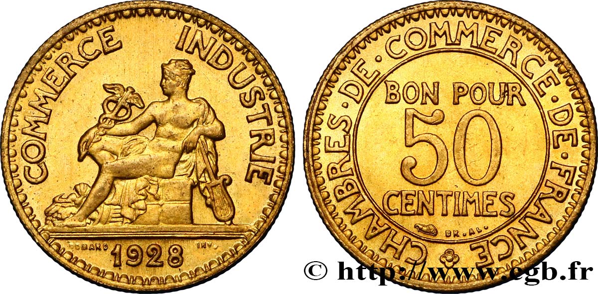 50 centimes Chambres de Commerce 1928 Paris F.191/10 MS60 