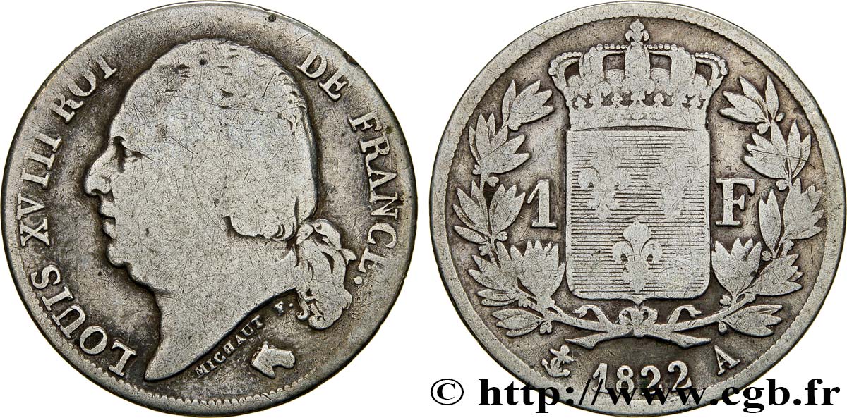 1 franc Louis XVIII 1822 Paris F.206/40 B12