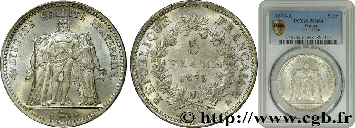 5 francs Hercule 1873 Paris F.334/9 SPL64 PCGS