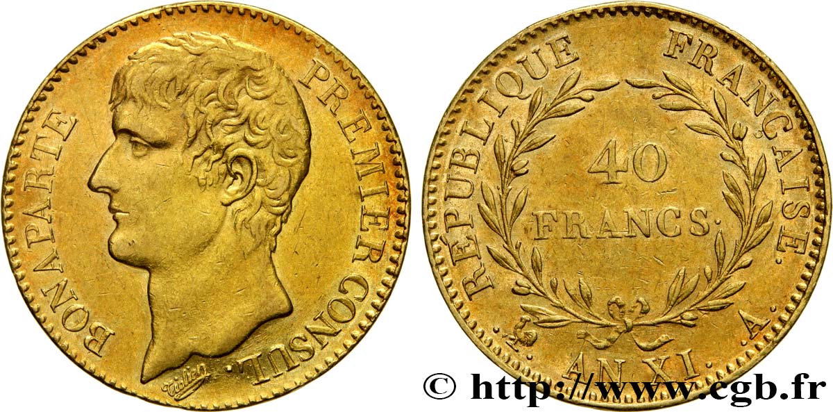 40 francs or Bonaparte Premier Consul 1803 Paris F.536/2 SS50 
