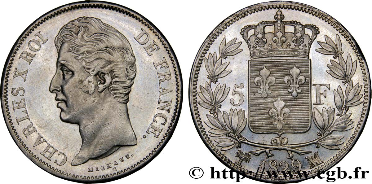 5 francs Charles X, 2e type 1829 Marseille F.311/36 SPL58 