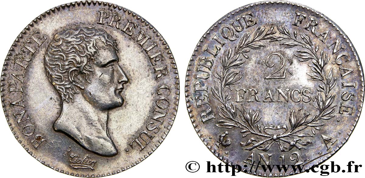 2 francs Bonaparte Premier Consul 1804 Paris F.250/1 VZ60 