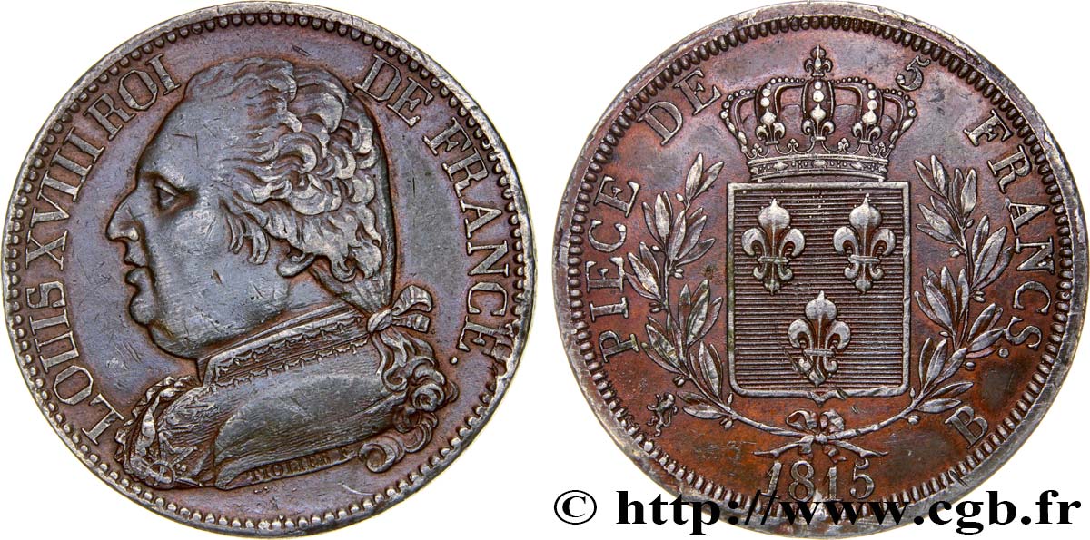 Essai du concours de 5 francs 1815 Rouen VG.- (cf. 2457) AU50 