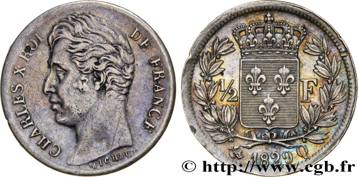 1/2 franc Charles X 1829 Perpignan F.180/47 TTB+ 