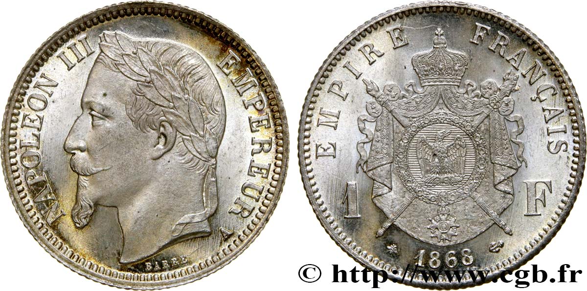 1 franc Napoléon III, tête laurée 1868 Paris F.215/10 MS65 
