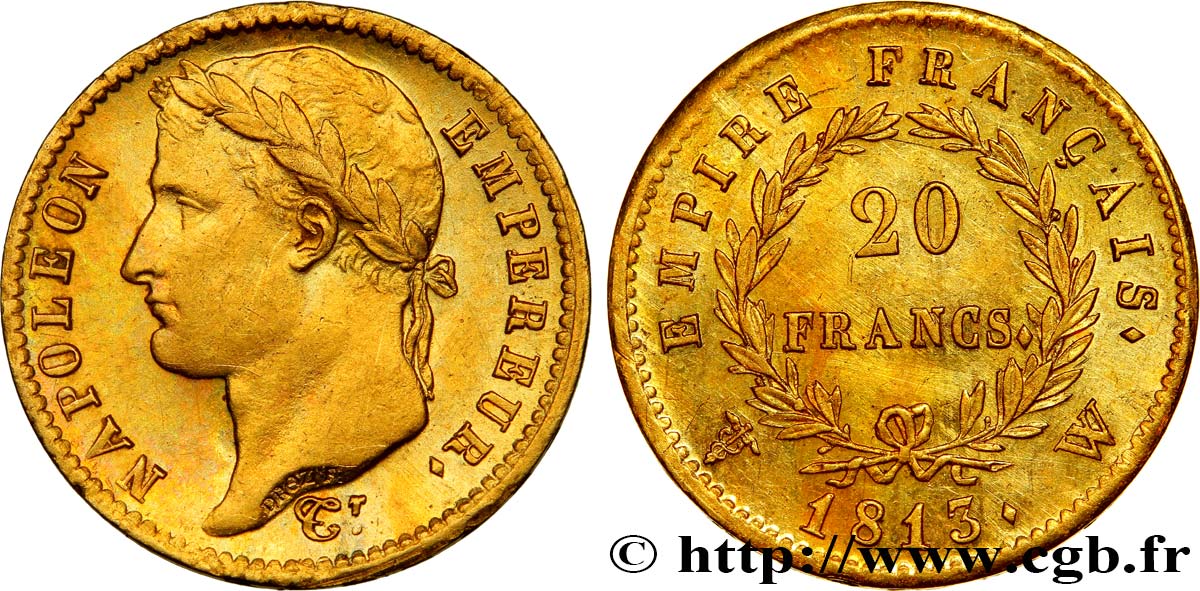 20 francs or Napoléon tête laurée, Empire français 1813 Lille F.516/38 SUP60 