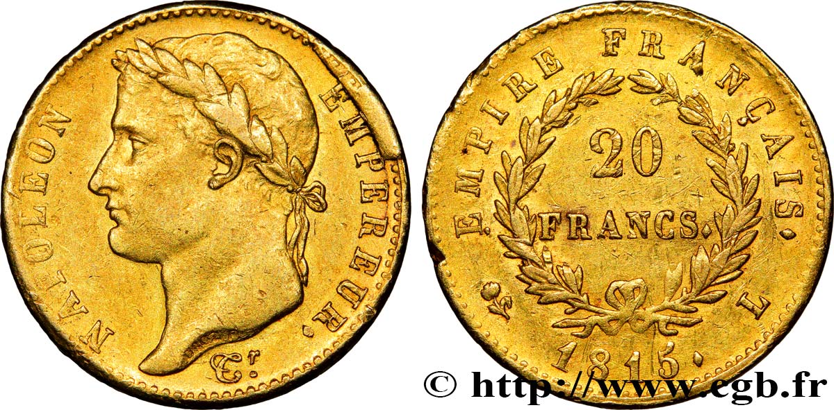 20 francs or Napoléon tête laurée, Cent-Jours 1815 Bayonne F.516A/2 TTB45 