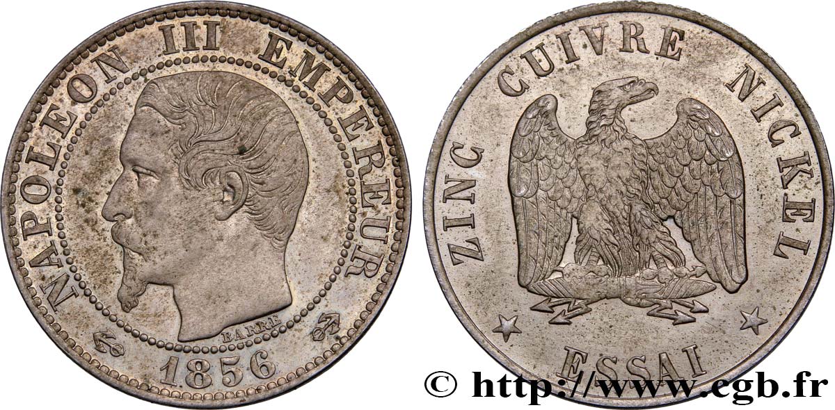Essai au module de cinq centimes Napoléon III, tête nue 1856  VG.3480  MS60 