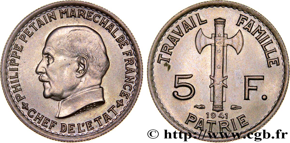 5 francs Pétain 1941  F.338/2 AU58 